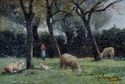 unknow artist Shepherdess with sheep oil painting reproduction